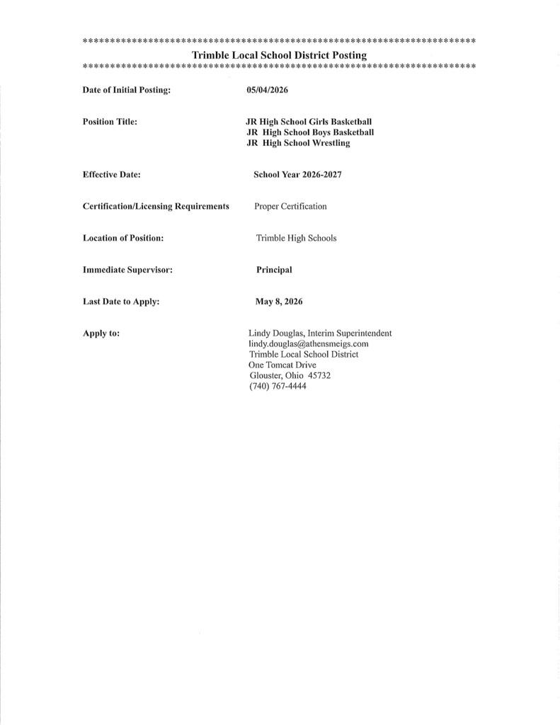 Jr Coaching Positions 