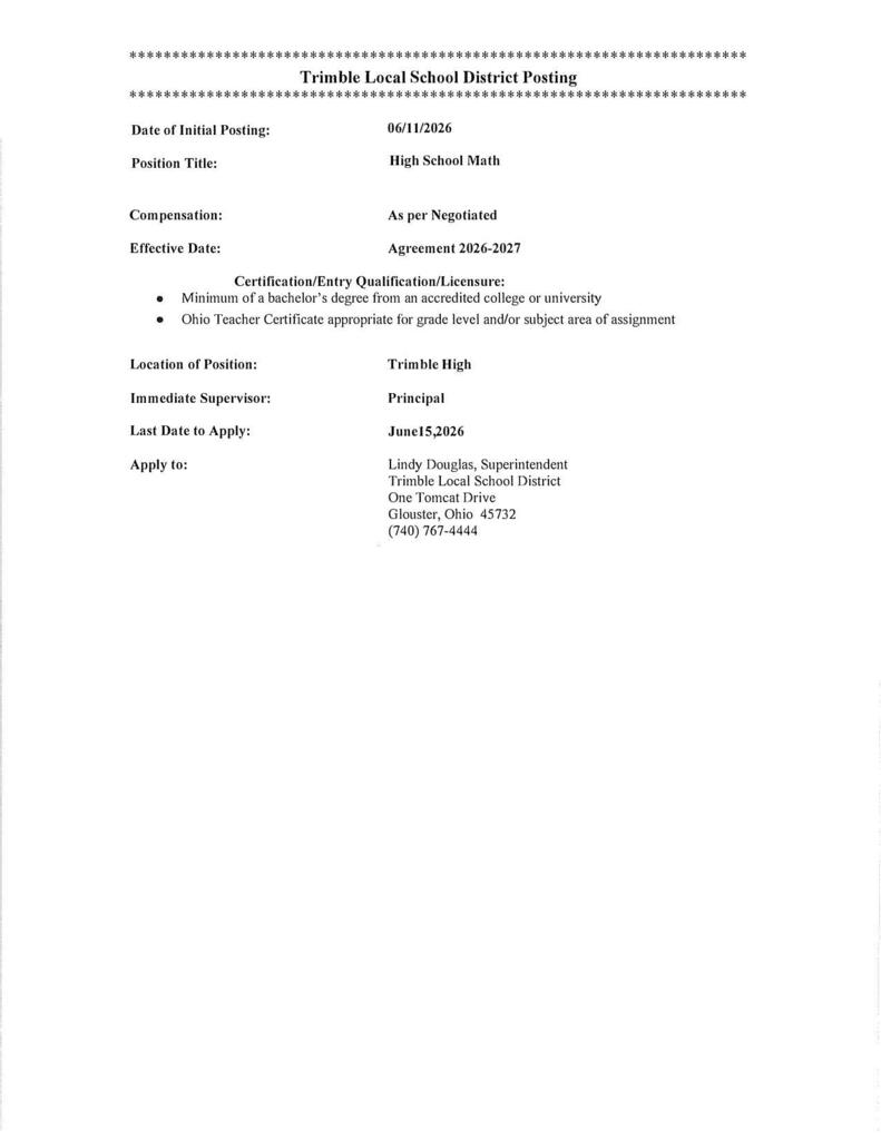 High School Math Position