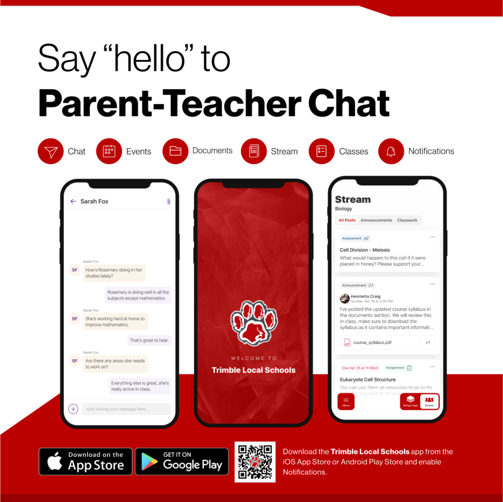 say hello to parent-teacher chat in the Trimble school app