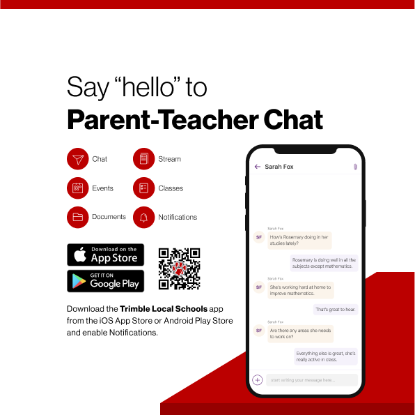 say hello to parent teacher chat in the trimble local schools app