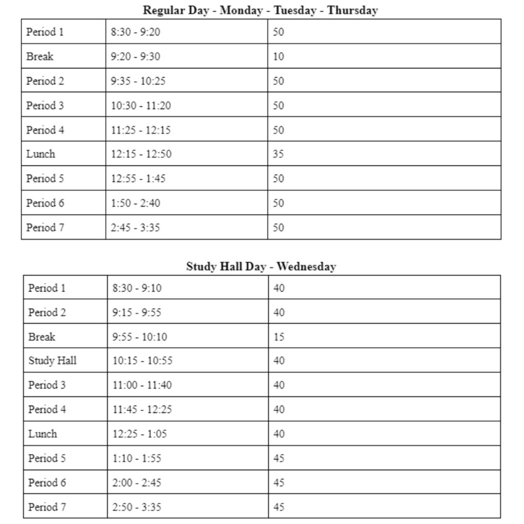 image of bell schedule