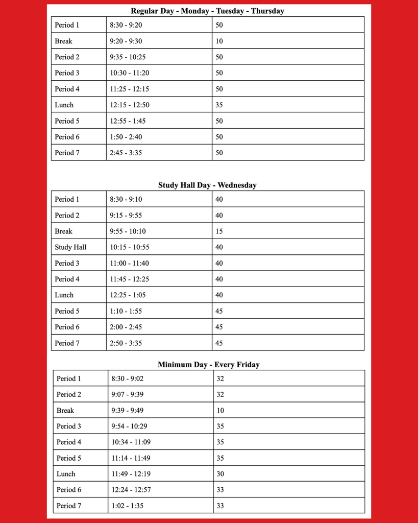 bell schedule