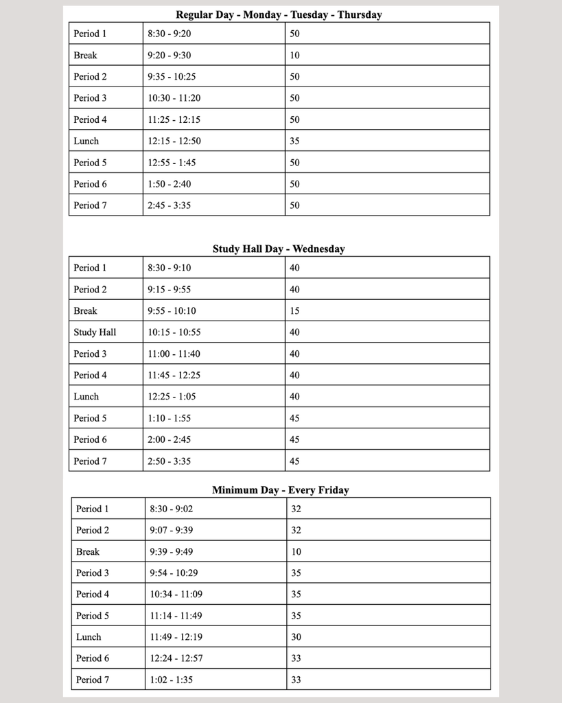 bell schedule