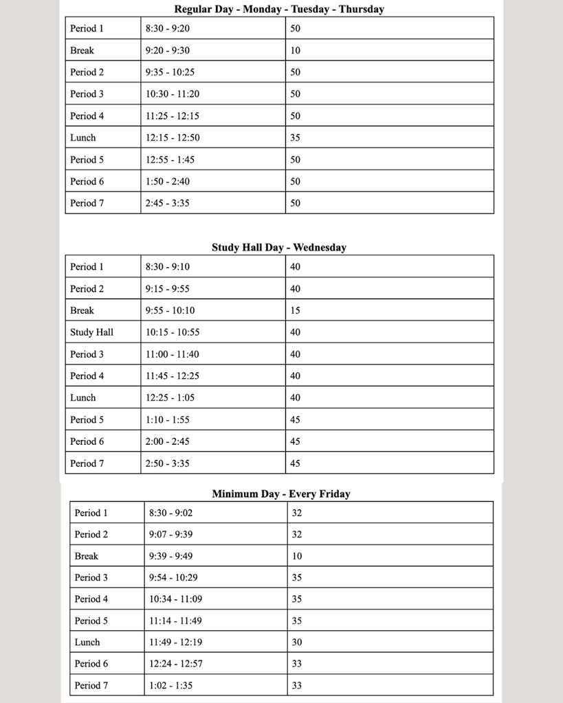 bell schedules