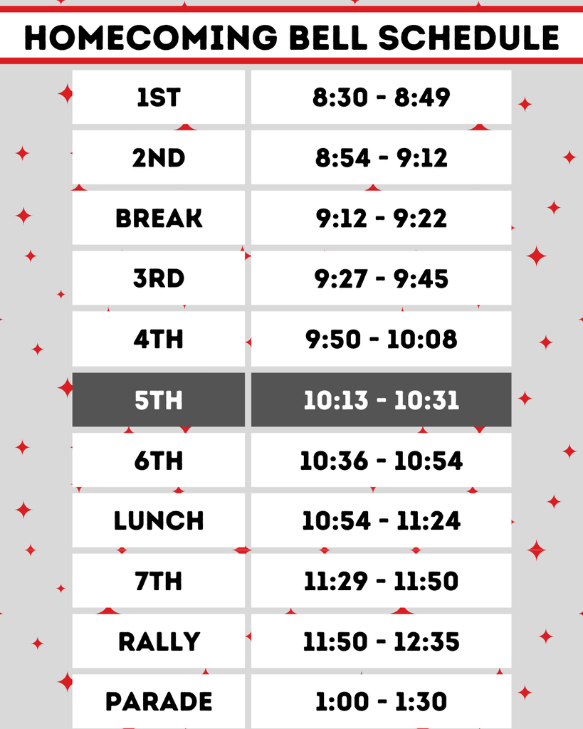 image of homecoming bell schedule