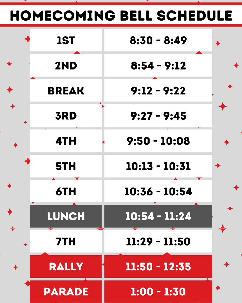 friday homecoming bell schedule