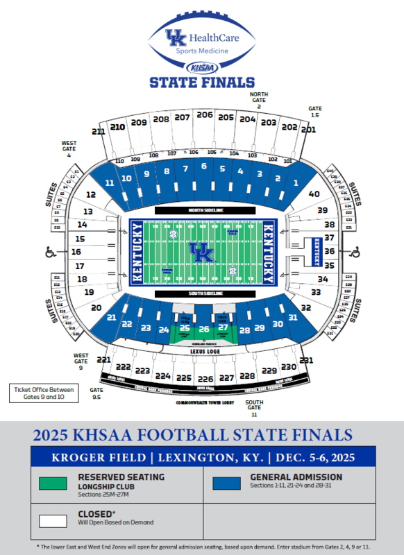 2025 KHSAA State Football Finals Seating Map