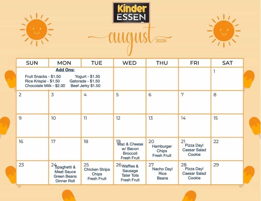 August lunch menu 