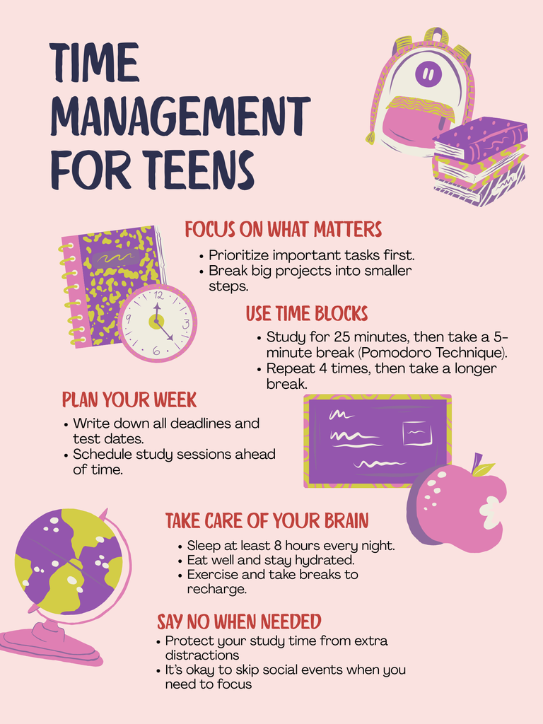 Pink and Purple Playful Time Management For Teens Poster (1)