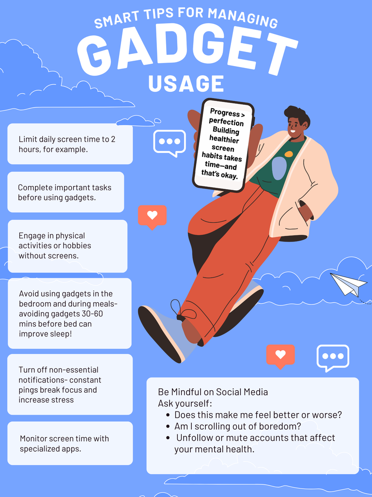 White and Blue Illustration Smart Tips for Managing Gadget Usage Poster (1)