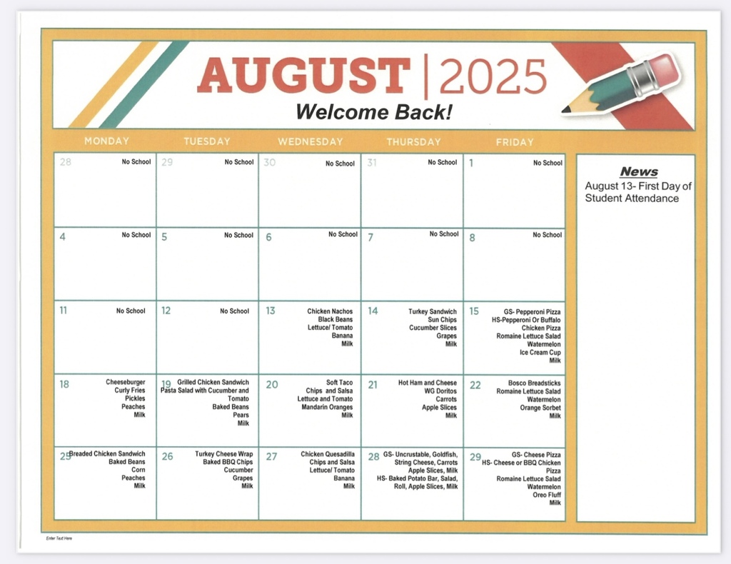August lunch menu