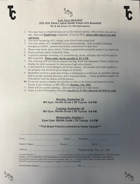 5th & 6th Grade LTB Tryouts Info.