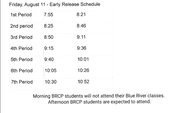Friday Sept 4th Half day Schedule Flex Students will come in according to the schedule, not regular times.