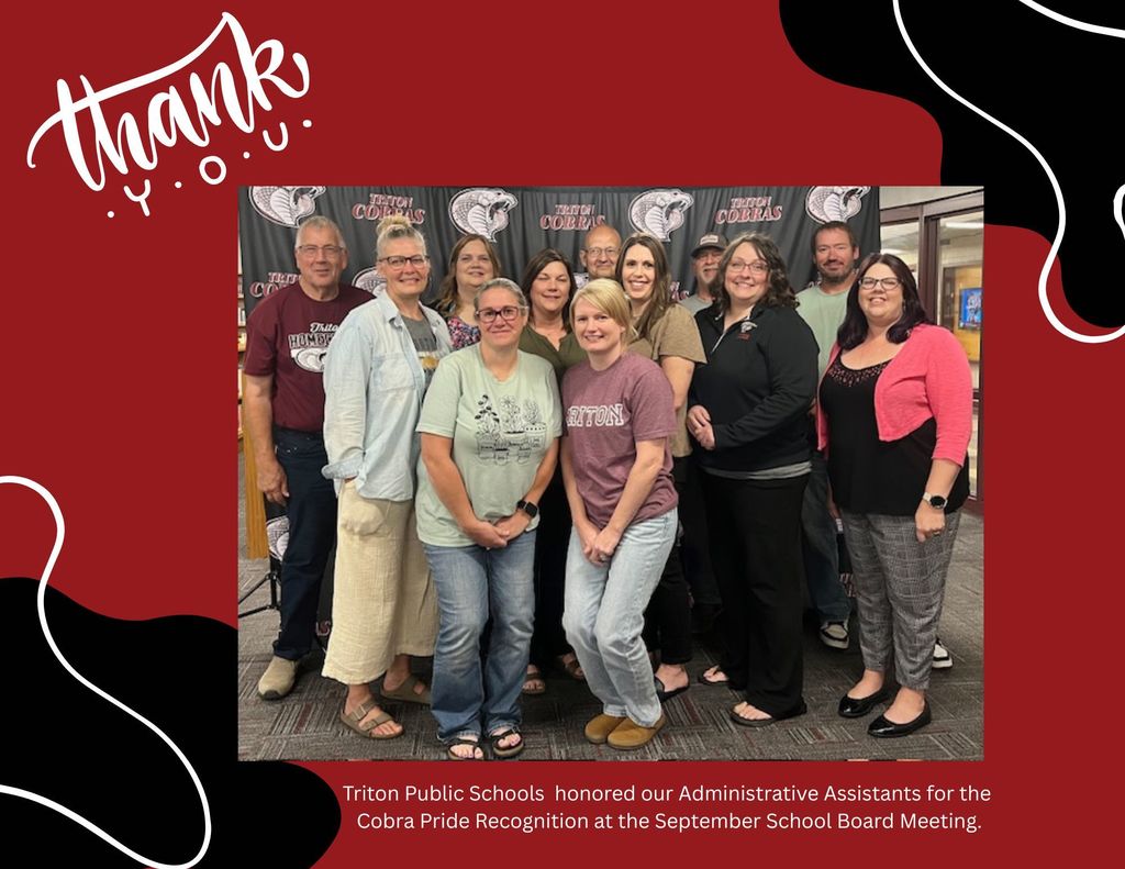 Triton's Administrative Assistants pose with the School Board.