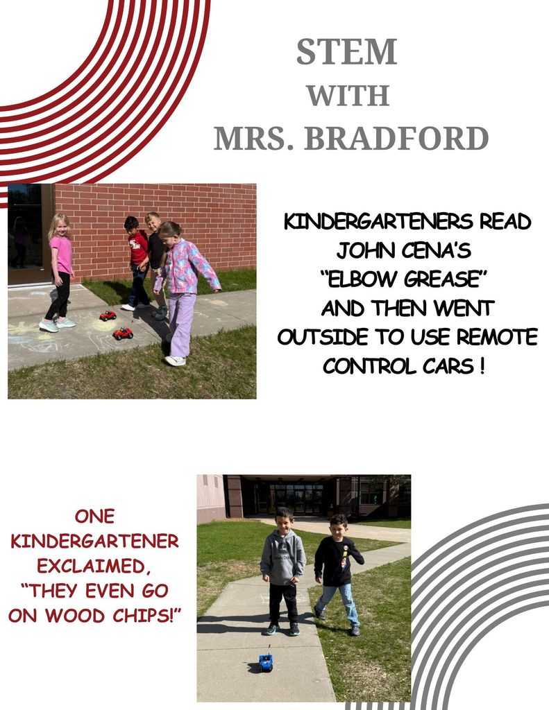 Kindergarteners explore STEM activities with Mrs. Bradford.
