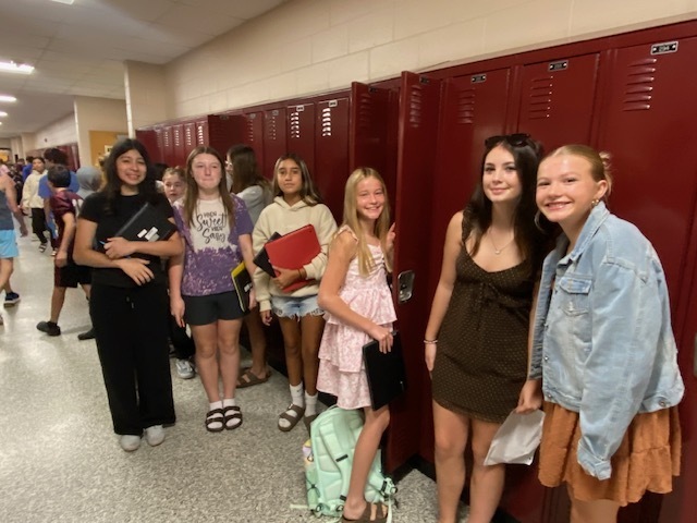 students at lockers