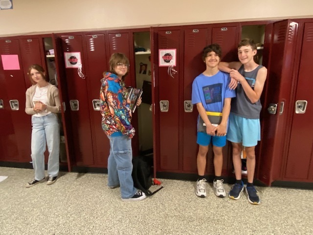 students at lockers