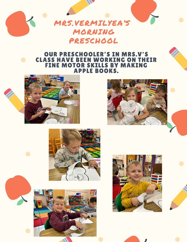 Mrs. Vermilyea's Preschoolers making apple books.