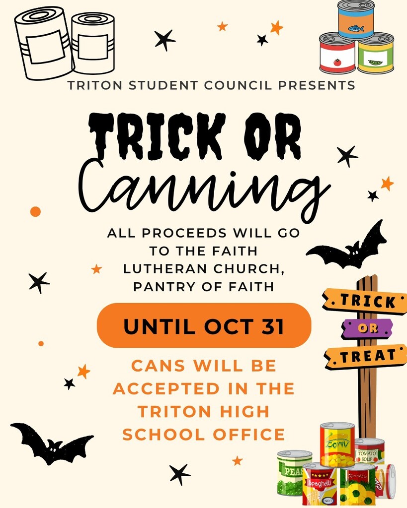 Triton's Student Council will be collecting food for the Pantry of Faith Food Shelf.