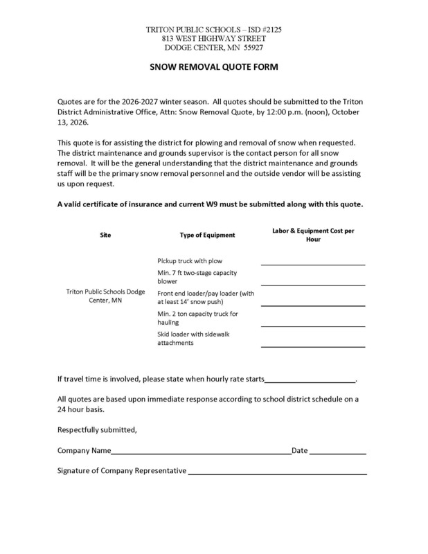 Snow Removal Quote Form 26-27
