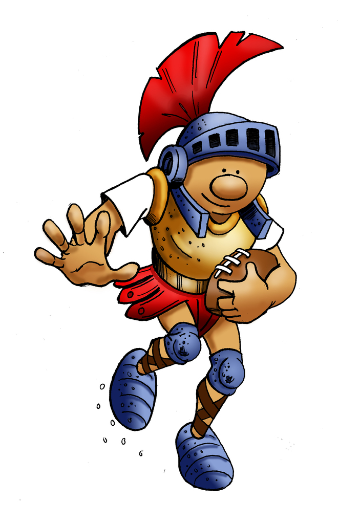 Cartoon trojan running with a football
