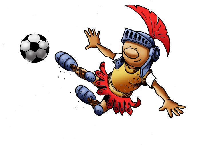 Cartoon Trojan kicking a soccer ball