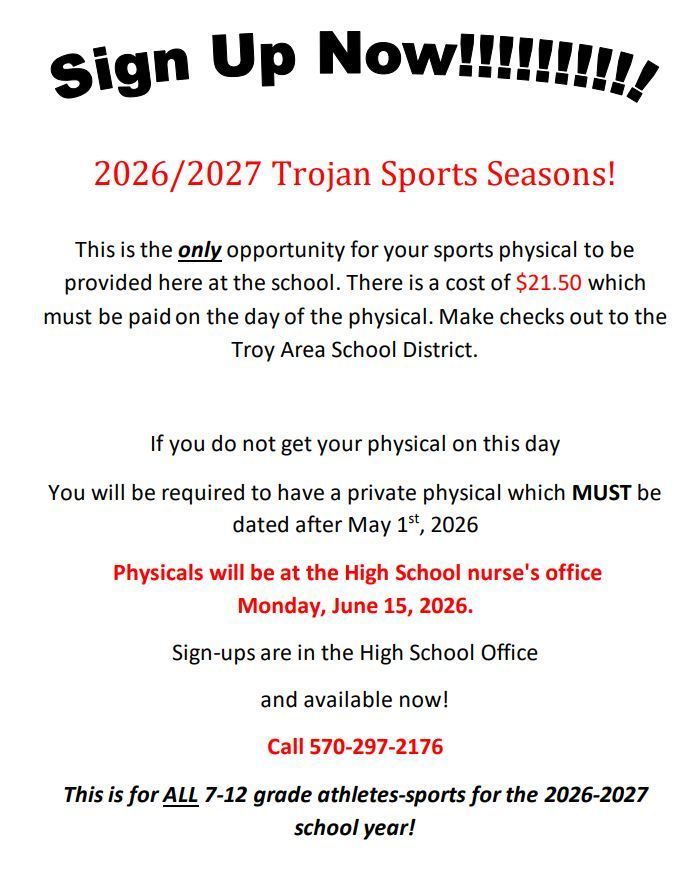 Sports Physical Sign Up flyer