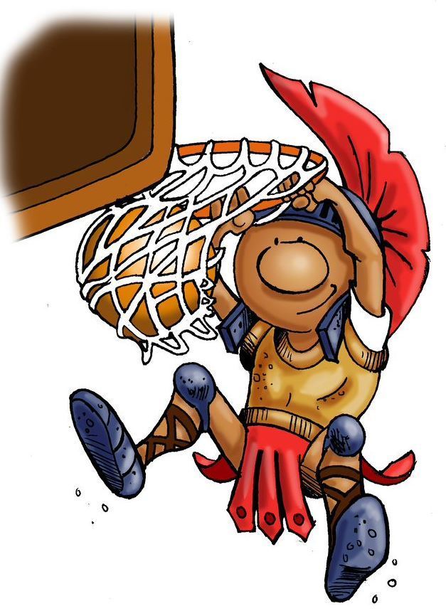 cartoon trojan dunking a basketball