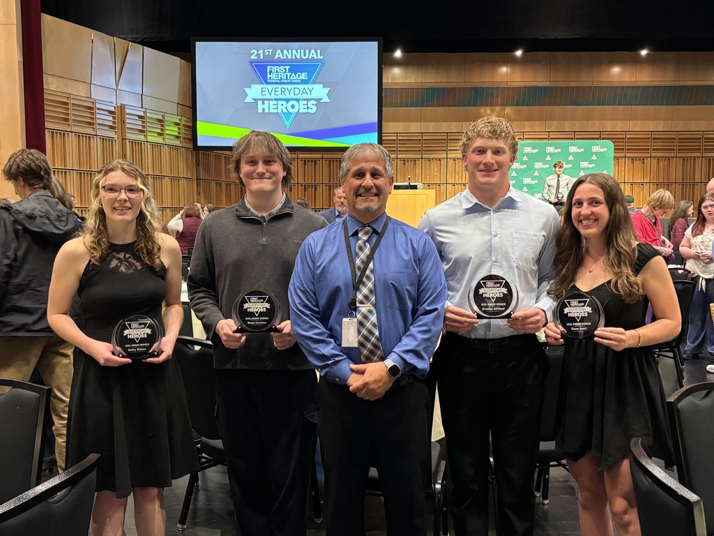 Students standing with Principal Steve Brion, left to right Hailey Watson, Noam Sonnema, Brendan Gilliland, and Giana Renzi
