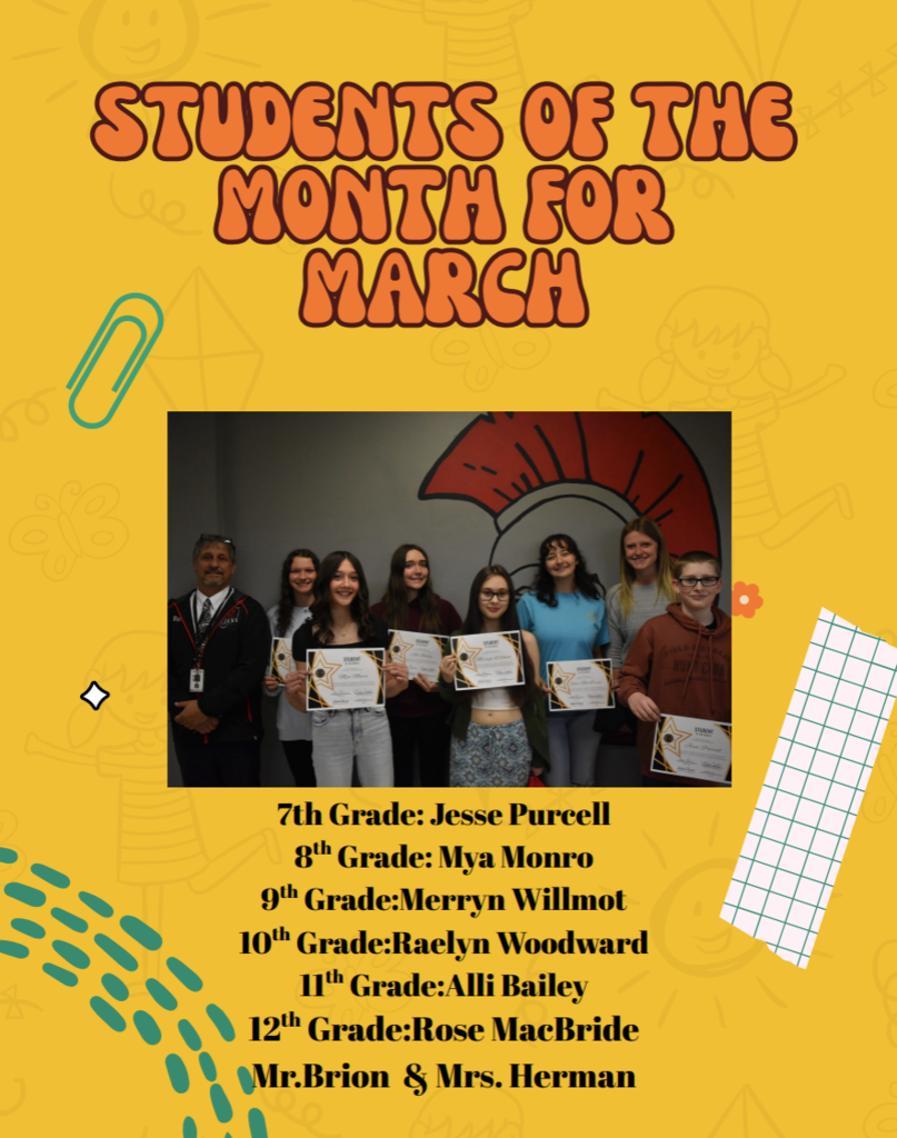 March Student of the month students holding their award
