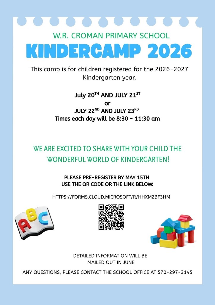 KINDERCAMP - JULY 2026    For all chldren registered for the  Kindergarten  2026-2027 school year.  Please  pre-register by May 15th.