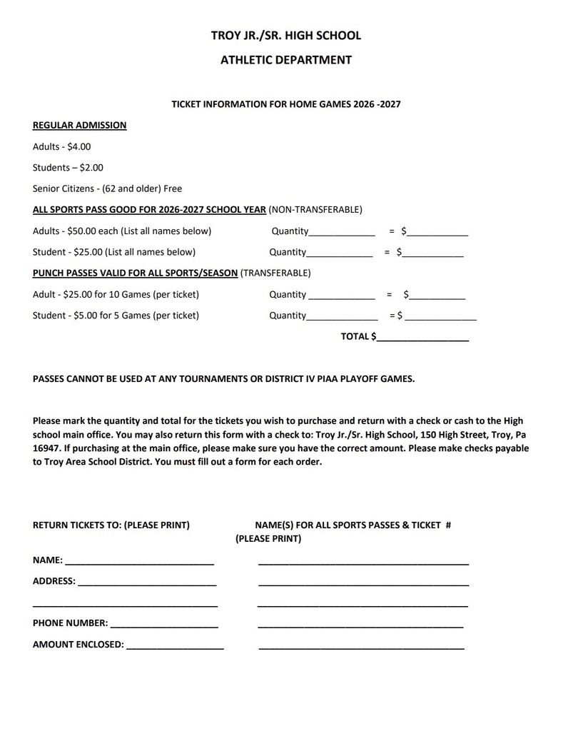 Sports tickets form to print