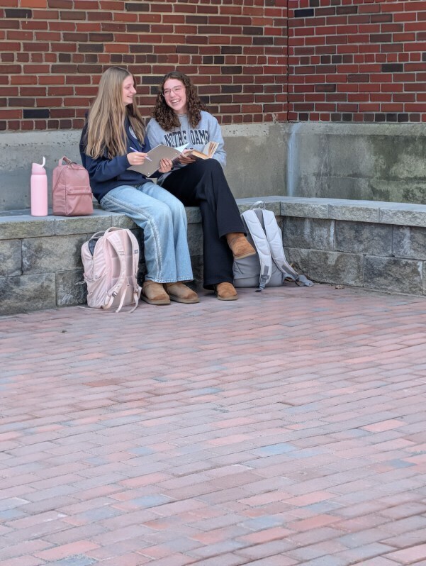 students talking at the terrace