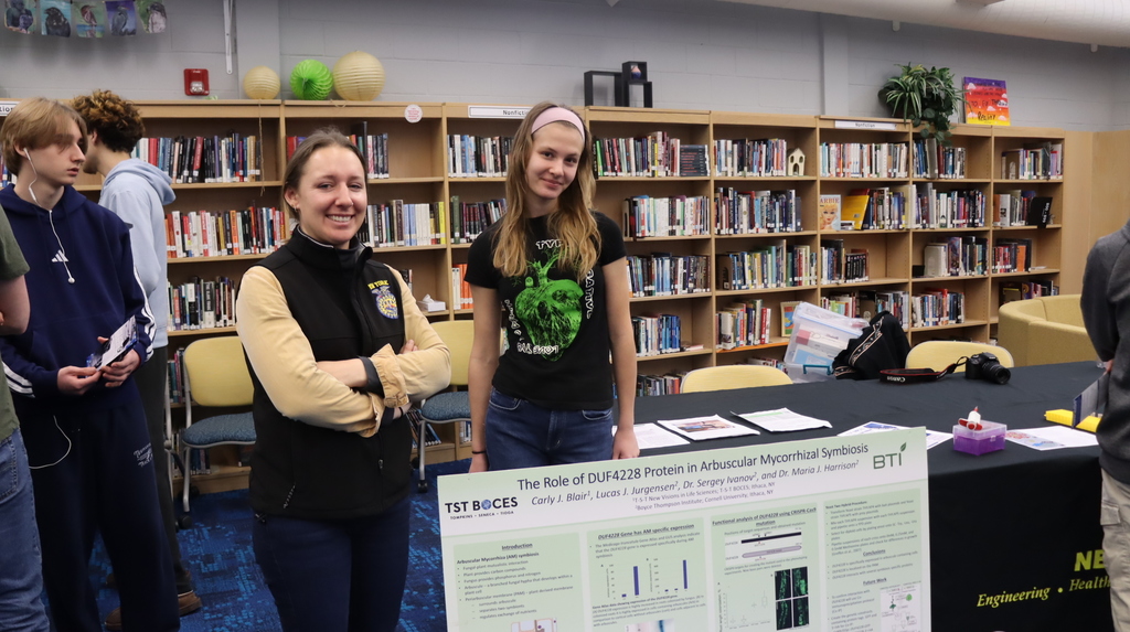 Students standing behind their poster presentation