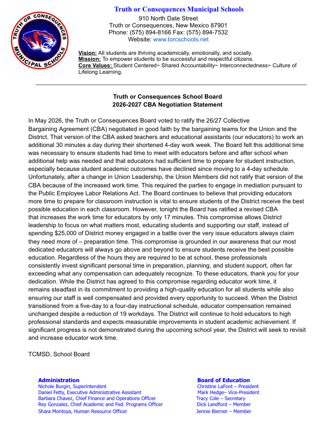 statement from the board