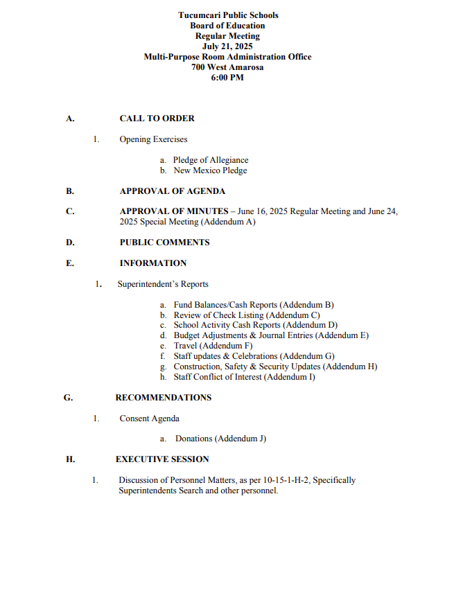 board meeting agenda