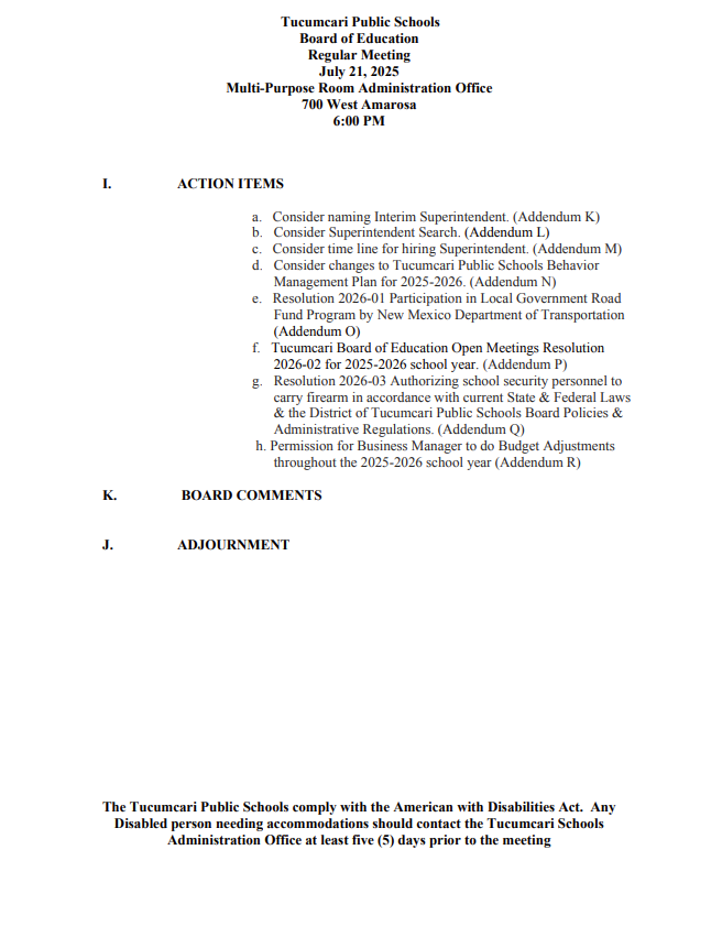 board meeting agenda