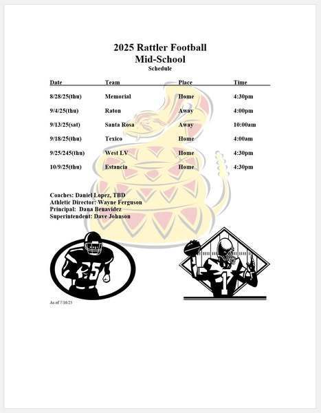 mid school football schedule