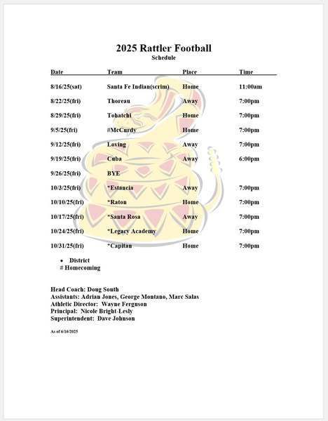 rattler football schedule