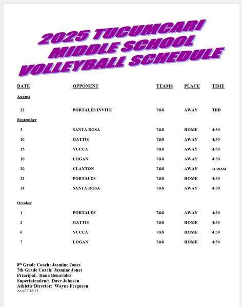 mid school volleyball schedule