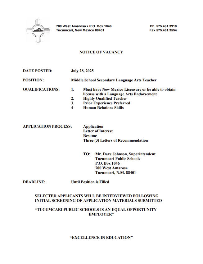 Notice Of Vacancy