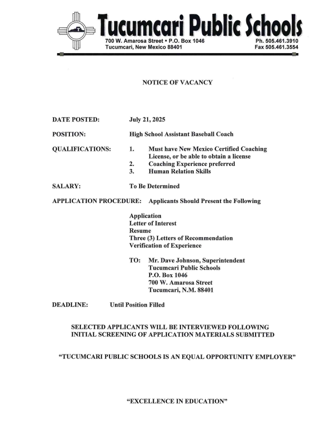 Notice Of Vacancy
