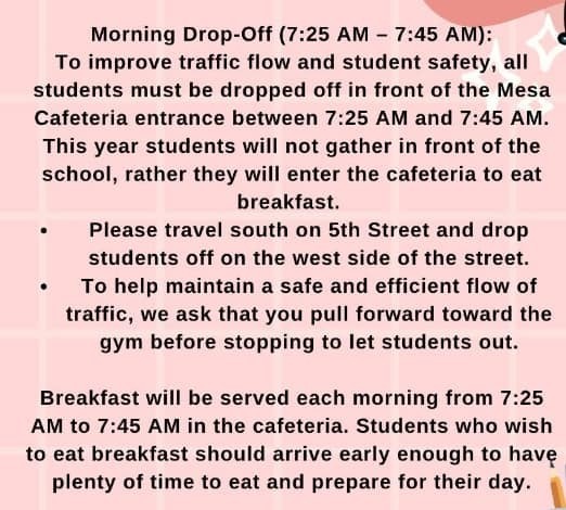 middles school drop off info