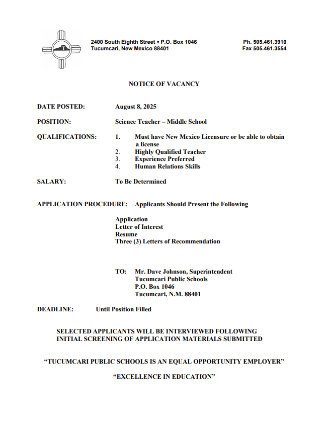 Notice Of Vacancy