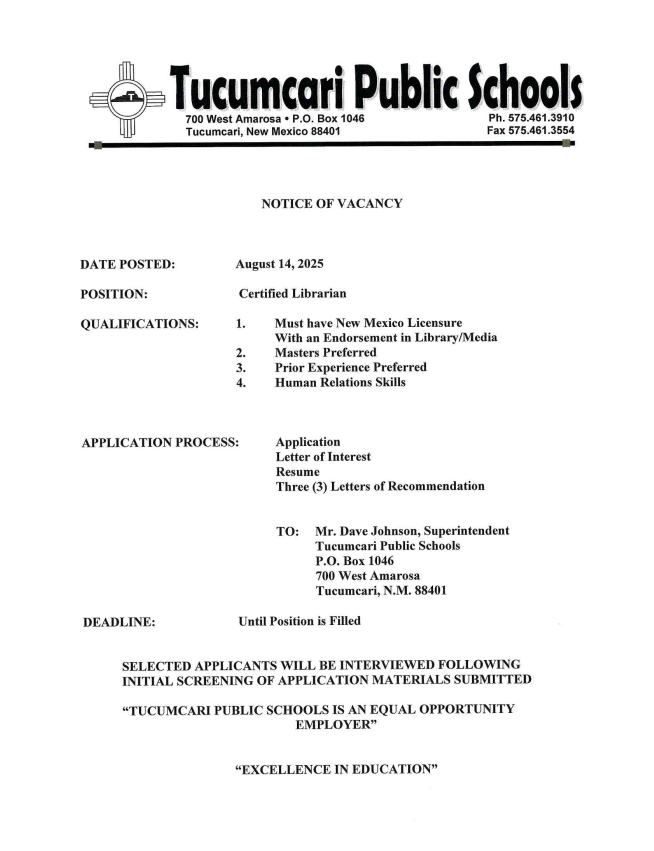 Notice Of Vacancy