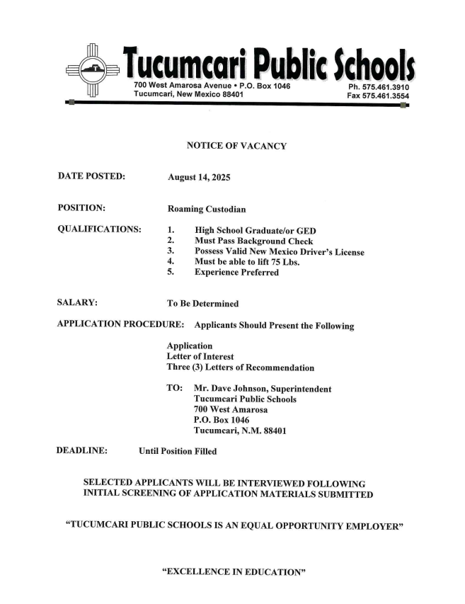 Notice Of Vacancy