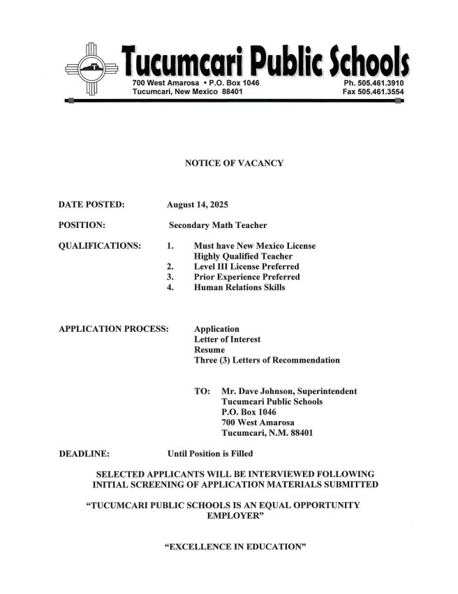 Notice Of Vacancy