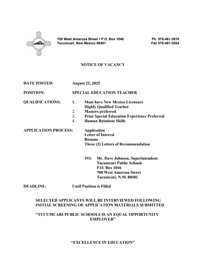 Notice Of Vacancy