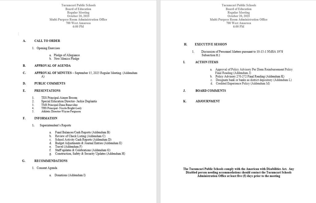 TPD Regular Board Meeting Agenda 10-20-2025