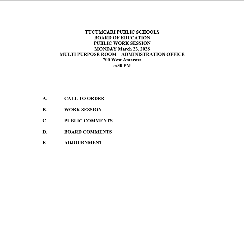 TPS Board Work Session Agenda 3-23-26